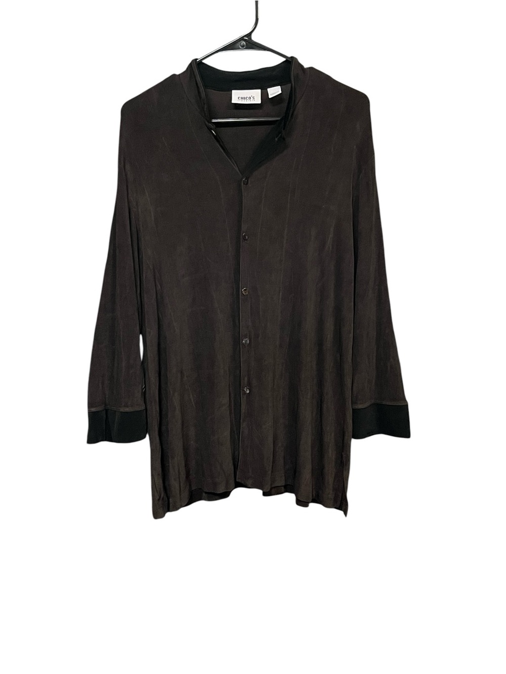 Chico’s Travelers Tunic Blouse Women 2 L Brown Long Sleeve Button Front